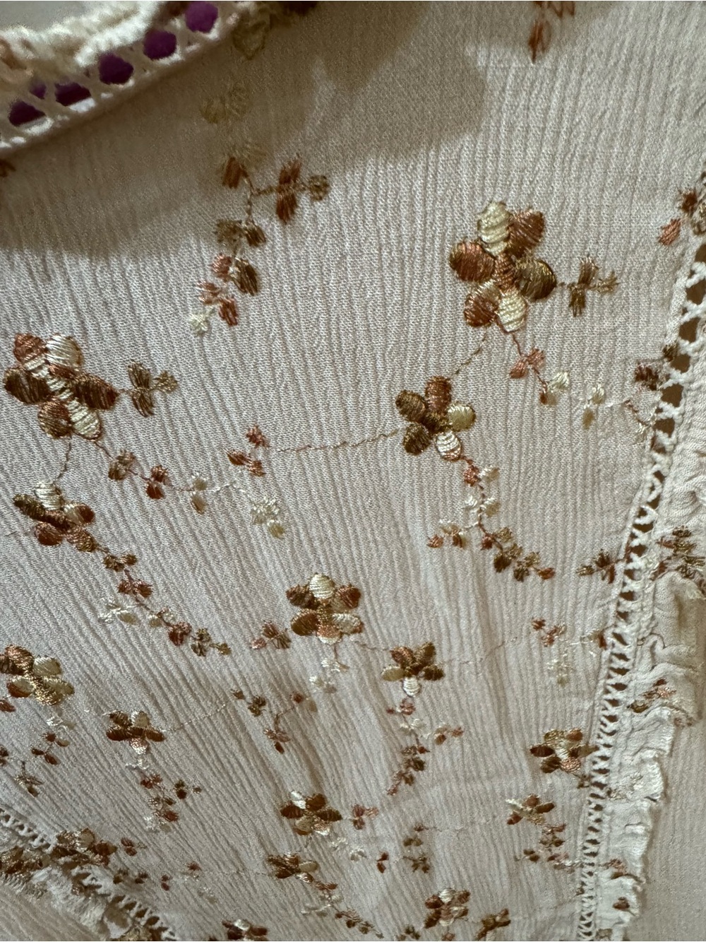 POL Cream Floral Lace-Trim Boho Peasant Blouse - Picture 7 of 9